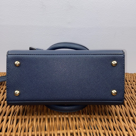 Dune London Textured Navy Blue With Gold Hardware Handbag Crossbody Purse - Picture 9 of 13